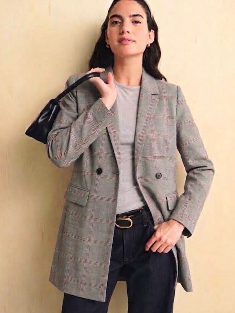 Abercrombie & Fitch NEW Plaid Double-Breasted Longline Blazer or Dress sz M TALL